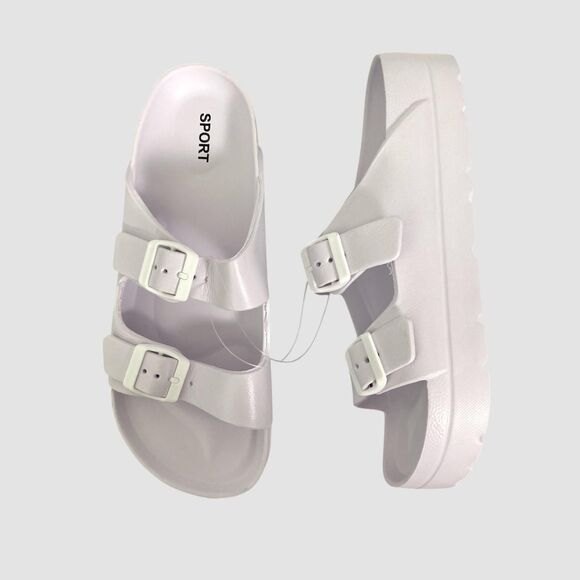 White Sport Rubber Buckle Sandals Slides Slippers EU 40 US 9 - Picture 1 of 7